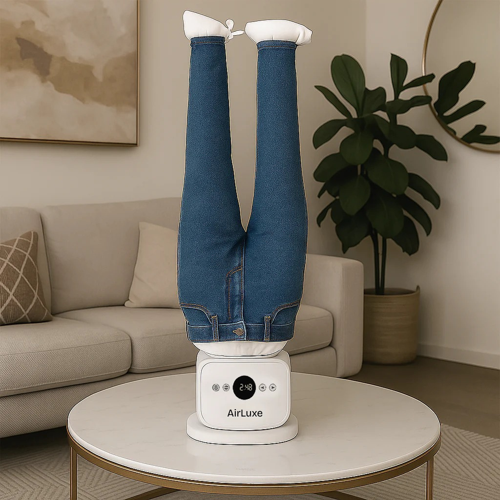 AirLuxe - מכונת הגיהוץ האוטומטית המתקדמת AUTOMATIC IRONING MACHINE 3.0 בצורת גוף, פועלת בגיהוץ מושלם של חולצות, שמלות, מכנסיים ועוד – רק מלבישים את הבגד על המכשיר והוא מתיישר ללא קמטים. המכשיר חוסך זמן יקר, חשמל וכסף, מבטל את הסיכון בגיהוץ רגיל עם מגהץ חם, נוח לשימוש יומיומי, קומפקטי וקל לאחסון, מתאים לכל בית מודרני ומעניק תוצאה מקצועית כמו מניקוי יבש. אידיאלי למשפחות, עסוקים, סטודנטים וכל מי שרוצה פתרון חכם ומהיר לבגדים חלקים ומסודרים.